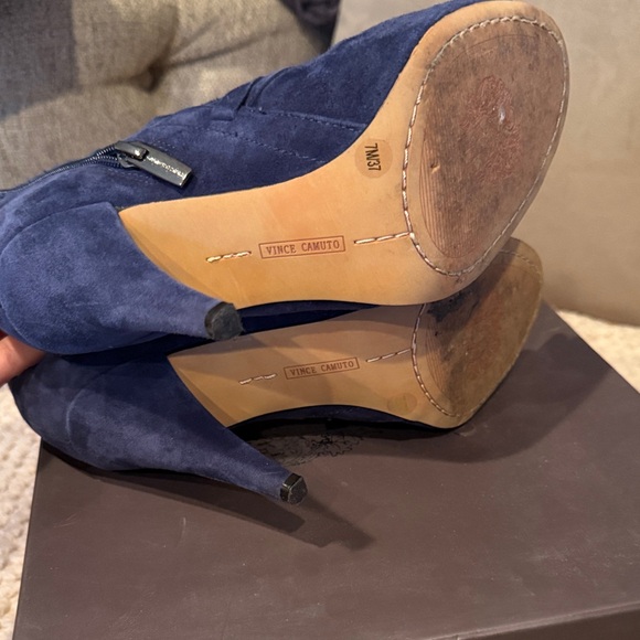 Vince Camuto Navy Suede Lace-Up Peep-Toe Ankle Boots - Picture 2 of 5